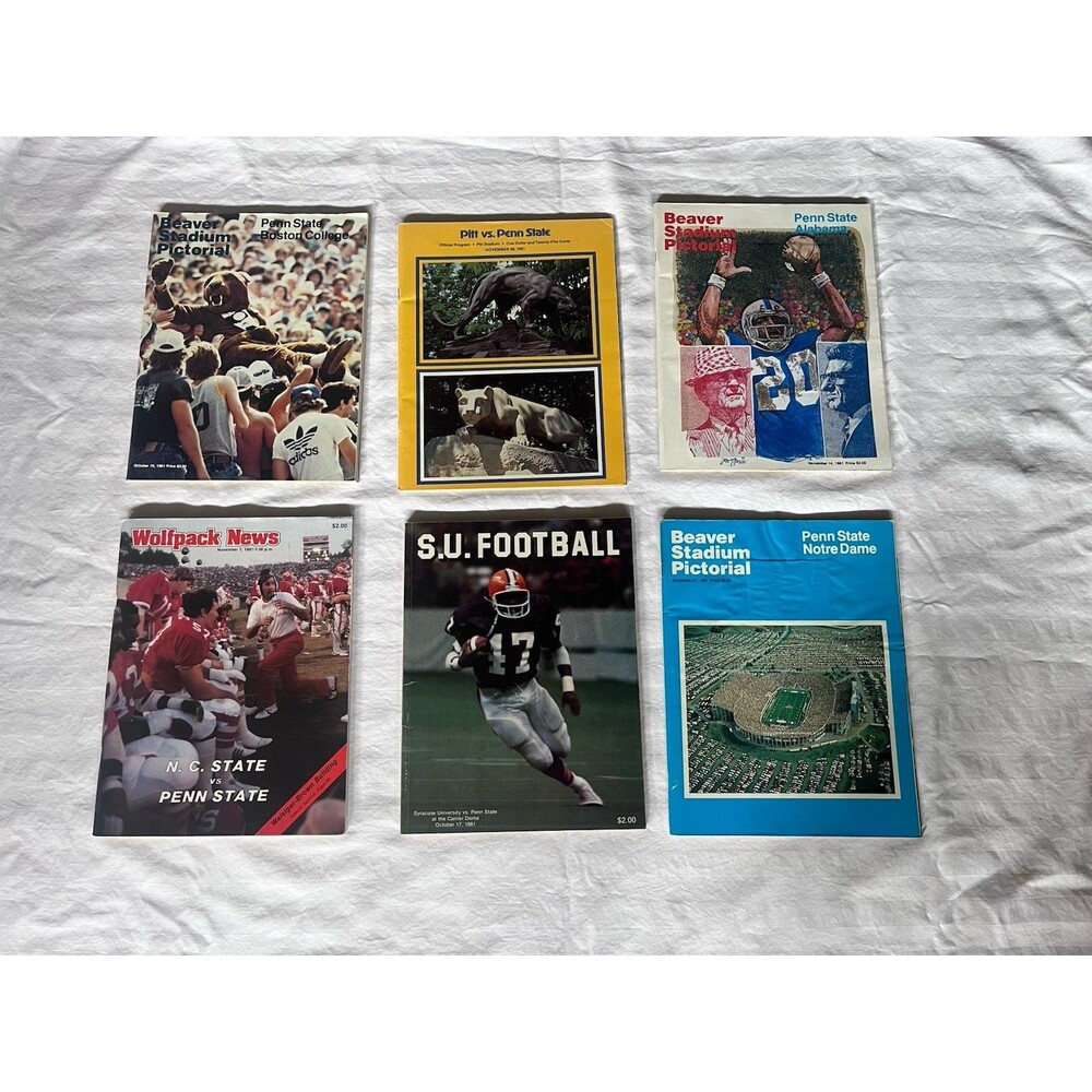 Vintage 1981 Penn State Football Program Lot of 6 w/ Notre Dame Alabama Tickets